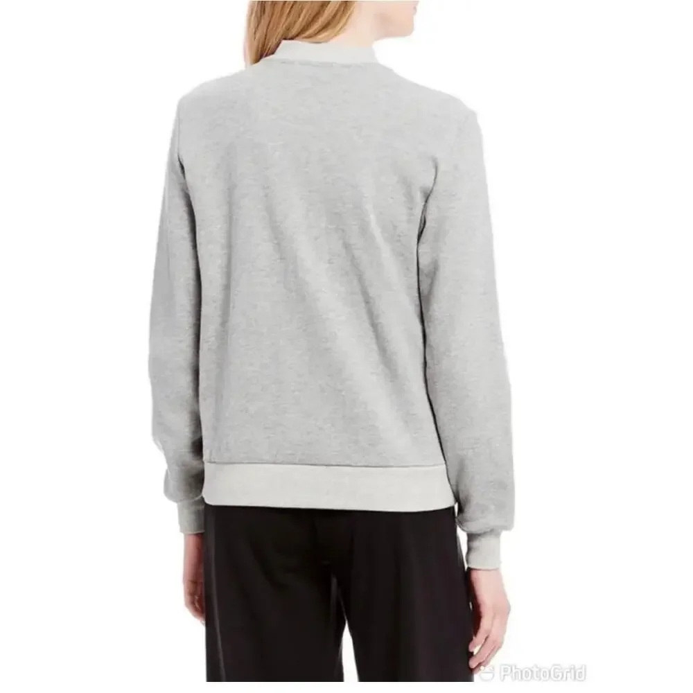 Eileen Fisher Gray Organic Cotton Knit 2-way Zip Bomber Jacket XL